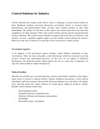 Control Solutions by Industry