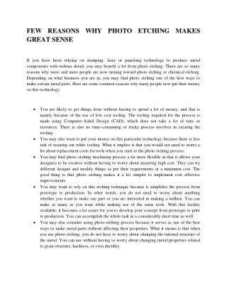 FEW REASONS WHY PHOTO ETCHING MAKES GREAT SENSE