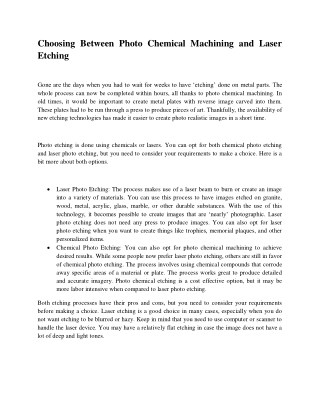 Choosing Between Photo Chemical Machining and Laser Etching