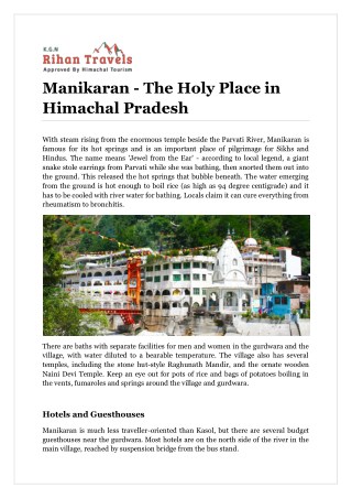 Manikaran - The Holy Place in Himachal Pradesh