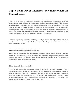 Top 5 Solar Power Incentives For Homeowners In Massachusetts