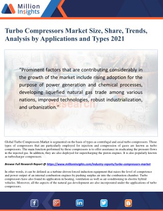 Turbo Compressors Market Size, Share, Trends Analysis 2016-2021