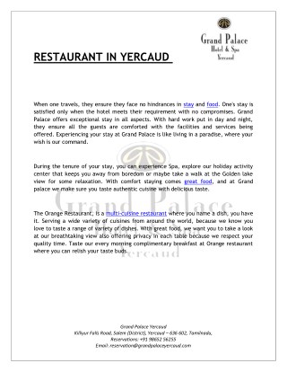 Best Restaurant in Yercaud