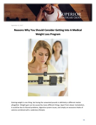 Reasons Why You Should Consider Getting Into A Medical Weight Loss Program