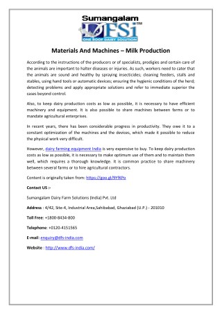 Materials And Machines – Milk Production