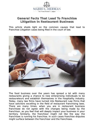 General Facts That Lead To Franchise Litigation In Restaurant Business