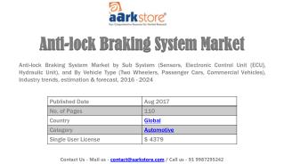 Anti-lock Braking System Market by Sub System, By Vehicle Type, Industry trends, estimation & forecast, 2016 - 2024