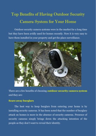 Top Benefits Of Having Outdoor Security Camera System For Your Home