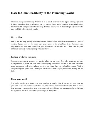 How to Gain Credibility in the Plumbing World