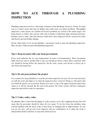 HOW TO ACE THROUGH A PLUMBING INSPECTION