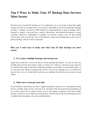 Top 5 Ways to Make Your IT Backup Data Services More Secure