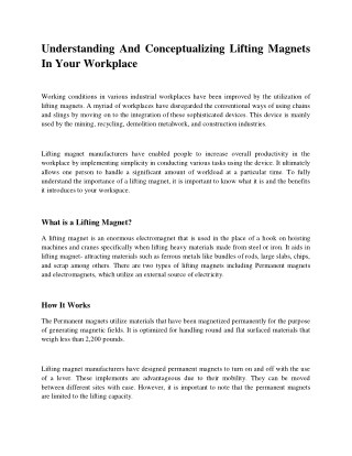 Understanding And Conceptualizing Lifting Magnets In Your Workplace