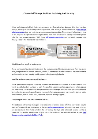 Choose Self Storage Facilities For Safety, And Security