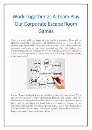 Work Together as A Team Play Our Corporate Escape Room Games