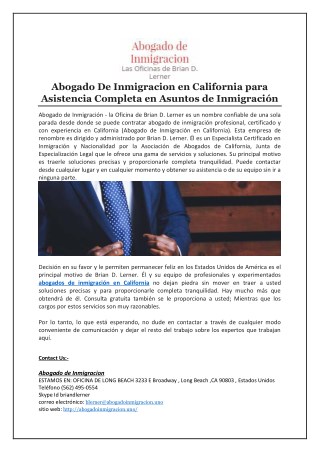 Abogado De Inmigracion en California para Asistencia Completa en Asuntos de Inmigración