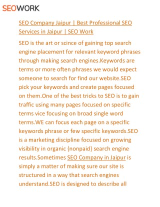 SEO Company Jaipur | Best Professional SEO Services in Jaipur | SEO Work