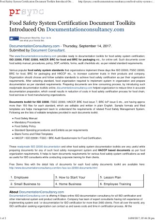 Documents toolkit for Food safety system certification