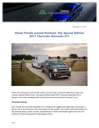 Diesel Trucks around Portland: The Special Edition 2017 Chevrolet Silverado Z71