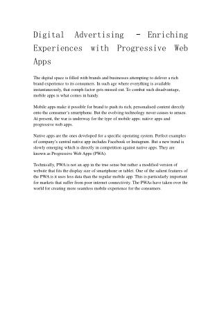 Digital Advertising – Enriching Experiences with Progressive Web Apps