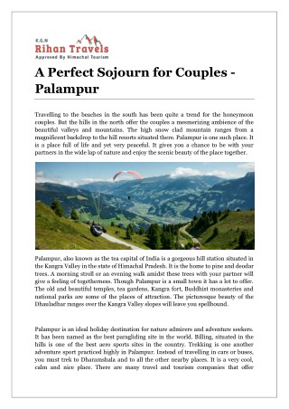 A Perfect Sojourn for Couples - Palampur