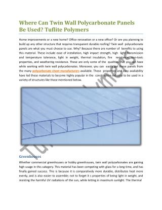 Where Can Twin Wall Polycarbonate Panels Be Used - Tuflite Polymers
