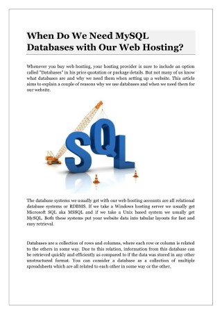 When Do We Need MySQL Databases with Our Web Hosting?