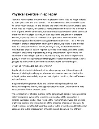 Physical exercise in epilepsy