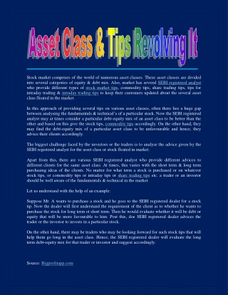 Asset Class & Tips Revolving It | Bigprofitapp.com
