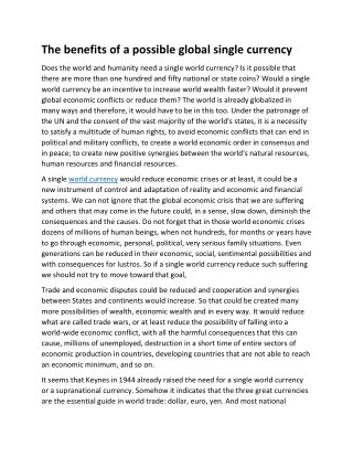 The benefits of a possible global single currency