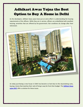 Adhikari Awas Yojna the Best Option to Buy A Home in Delhi