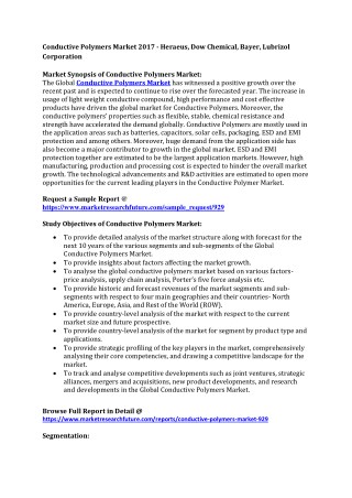 Conductive Polymers Market 2017: Analysis, Segments, Key Players, Drivers, Trends, and Forecast 2027
