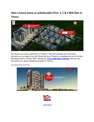 1,2 & 3 bhk flats in Thrissur