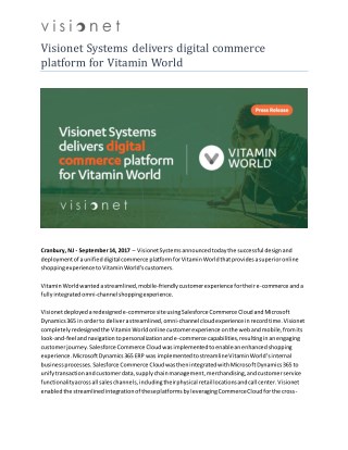Visionet Systems delivers digital commerce platform for Vitamin World