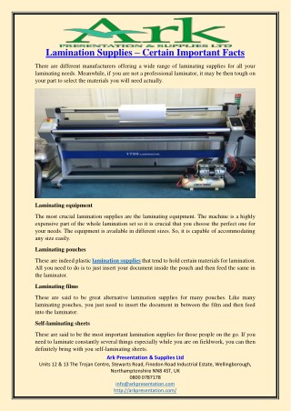 Lamination Supplies – Certain Important Facts