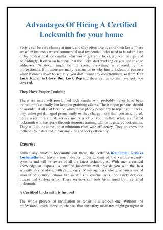 Advantages Of Hiring A Certified Locksmith for your home