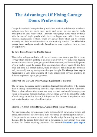 The Advantages Of Fixing Garage Doors Professionally