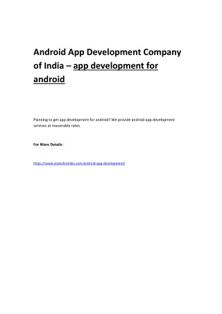 Android App Development Company of India – app development for android