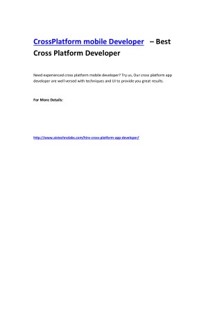 CrossPlatform mobile Developer  – Best Cross Platform Developer