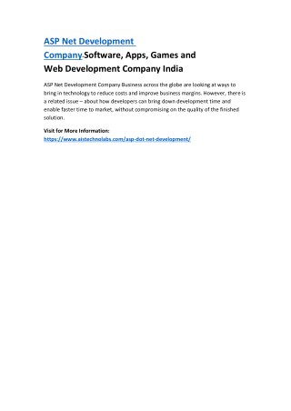 ASP Net Development Company-Software, Apps, Games and Web Development Company India