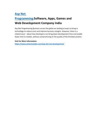 Asp Net Programming-Software, Apps, Games and Web Development Company India