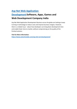 Asp Net Web Application Development-Software, Apps, Games and Web Development Company India