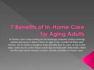 7 Benefits of In-Home Care for Aging Adults