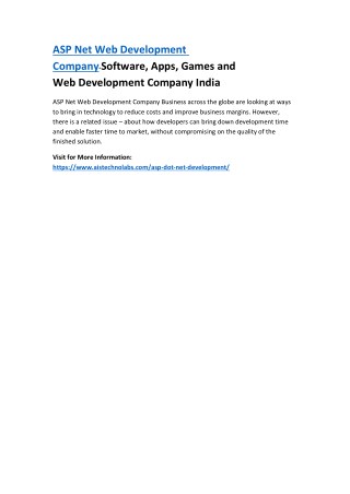 ASP Net Web Development Company-Software, Apps, Games and Web Development Company India