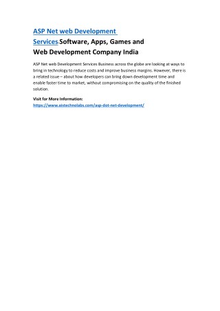 ASP Net web Development Services-Software, Apps, Games and Web Development Company India