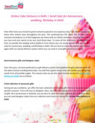 Online Cake Delivery in Delhi | Send Cake for Anniversary, Wedding, Birthday in Delhi