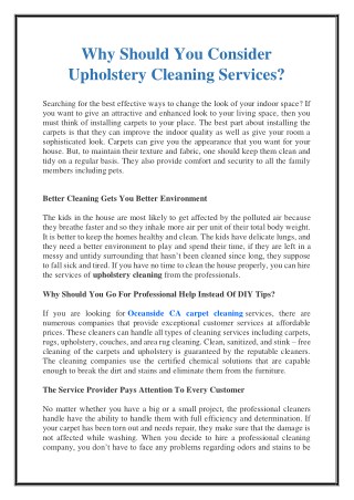 Why Should You Consider Upholstery Cleaning Services?