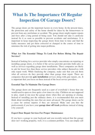 What Is The Importance Of Regular Inspection Of Garage Doors?