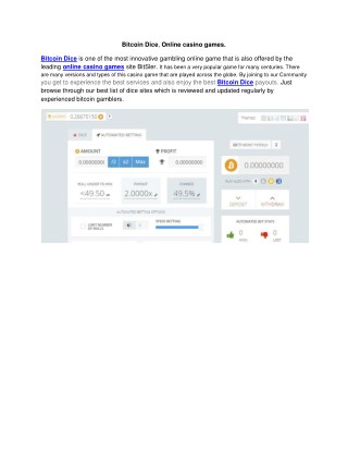 Bitcoin Dice, Online casino games.