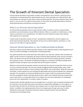 The Growth of Itinerant Dental Specialists