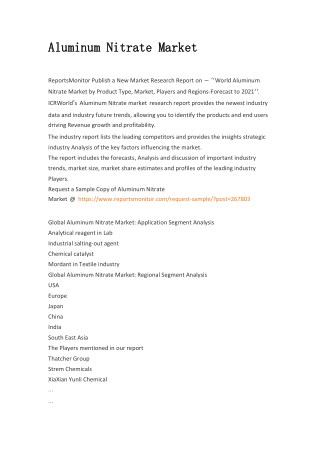 Global Aluminum Nitrate Market Competition by Suppliers, Market Size, Market Trend and Forecasts 2022